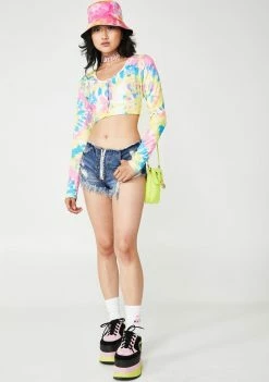 O Mighty Tops Candy Tie Dye Button Crop Top