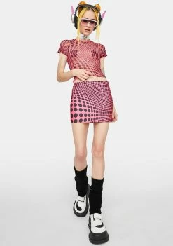 O Mighty Tops Pink Illusion Mesh Baby Tee