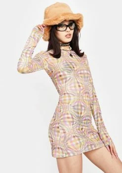 O Mighty Plaid Illusion Mesh Dress