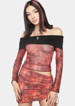 O Mighty Red Rose Off Shoulder Top