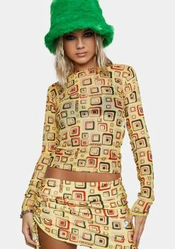 O Mighty Yellow Cubby Mesh Long Sleeve Top