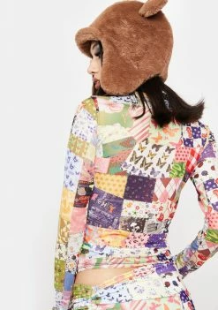 O Mighty Patchwork Mesh Long Sleeve Top